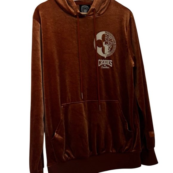 Crooks & Castle Velour Velvet Hoodie Men’s Size Small Rust Orange Color Pullover - Picture 3 of 7